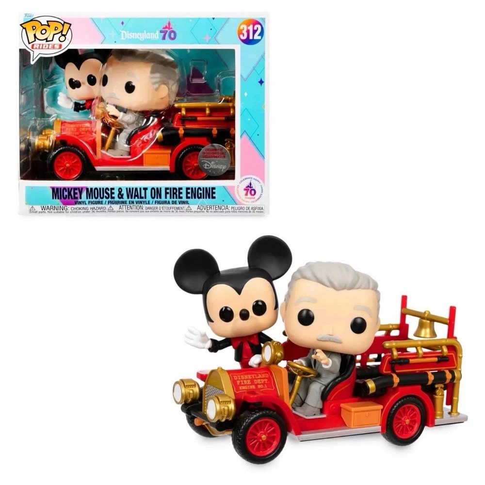Funko POP! 312 Mickey Mouse & Walt On Fire Engine - 2025 Disneyland 70 Exclusive